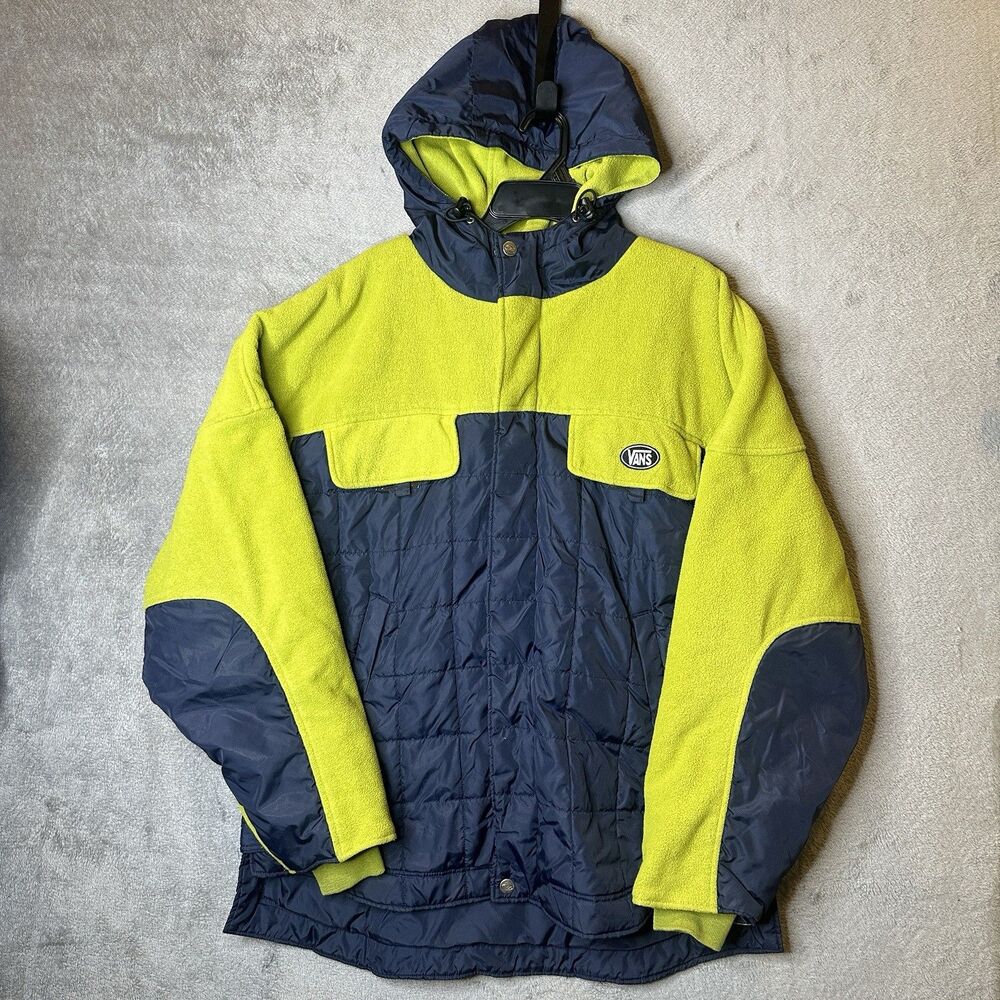 Vans 90s Vintage Two-Tone Fleece and Quilted Puffer Hooded Jacket Size Large Men